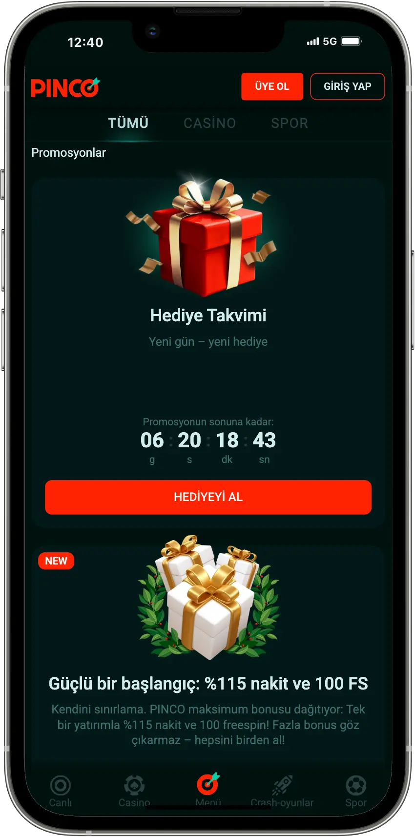 Pinco mobile promotions and gift calendar interface